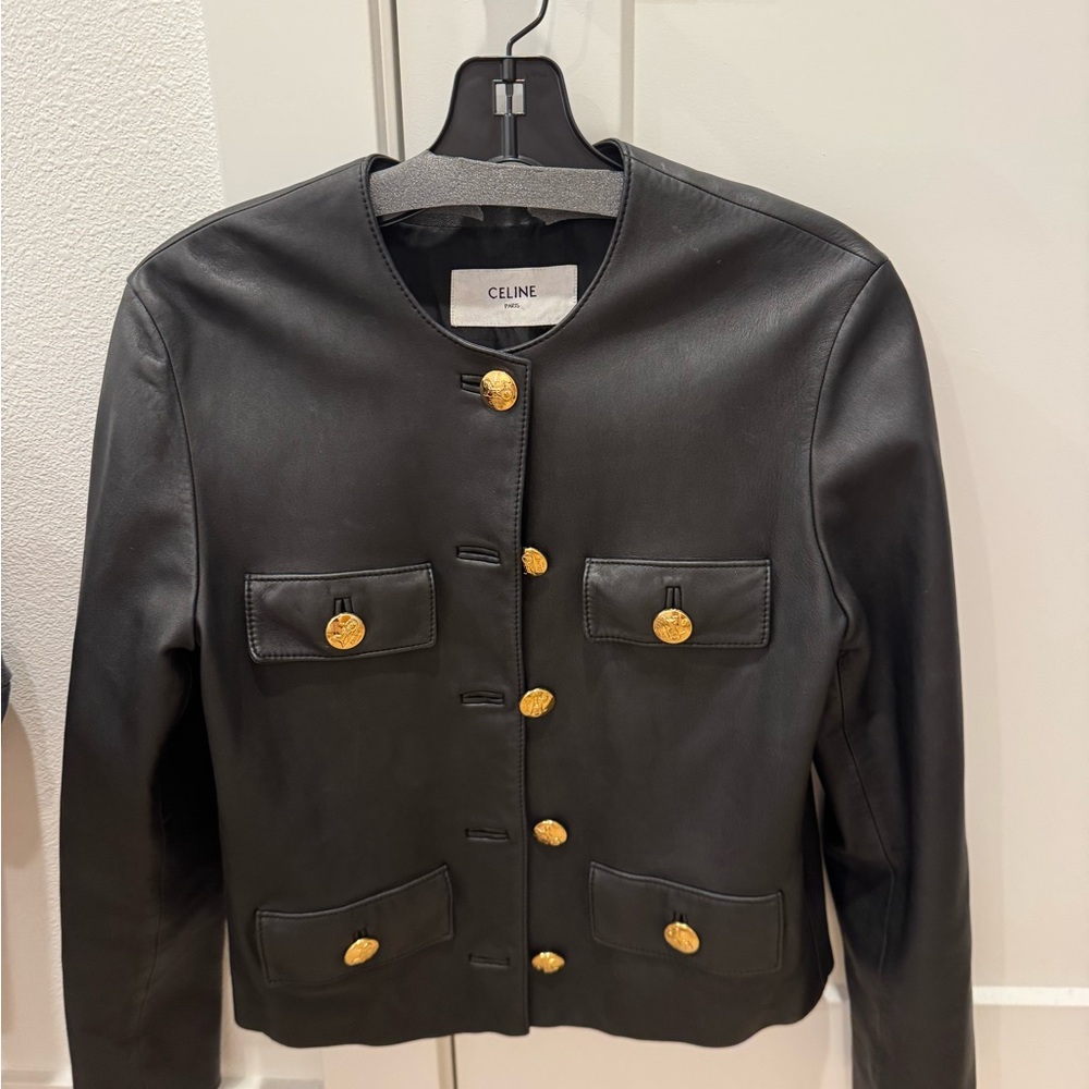 Celine Black 100% Lamb Skin Leather Jacket